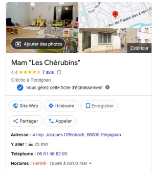 visibilite-seo-local-google-maps-mam-perpignan apture de la fiche Google Business Profile optimisée pour la MAM de Perpignan par Dimitri Hyra - Dymesis